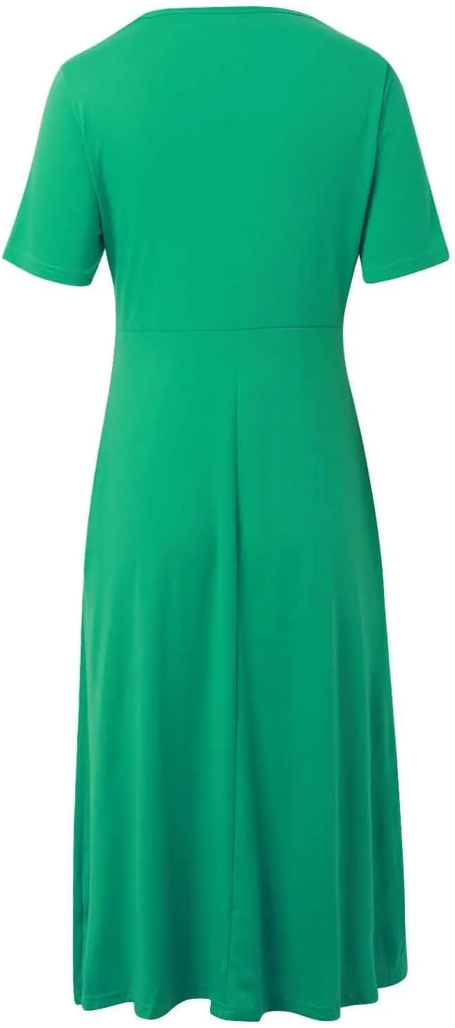 Womens Summer Midi Dress Casual Short Sleeve A-Line Cotton Linen Dress Flowly Beach Tunic Sundresses with Pockets 2025