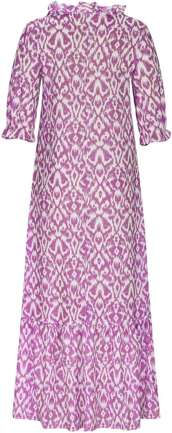 Women's Summer Ruffle Maxi Dresses Trendy Floral A-Line Swing Dress Casual 3/4 Sleeve V Neck Flowy Boho Long Dress