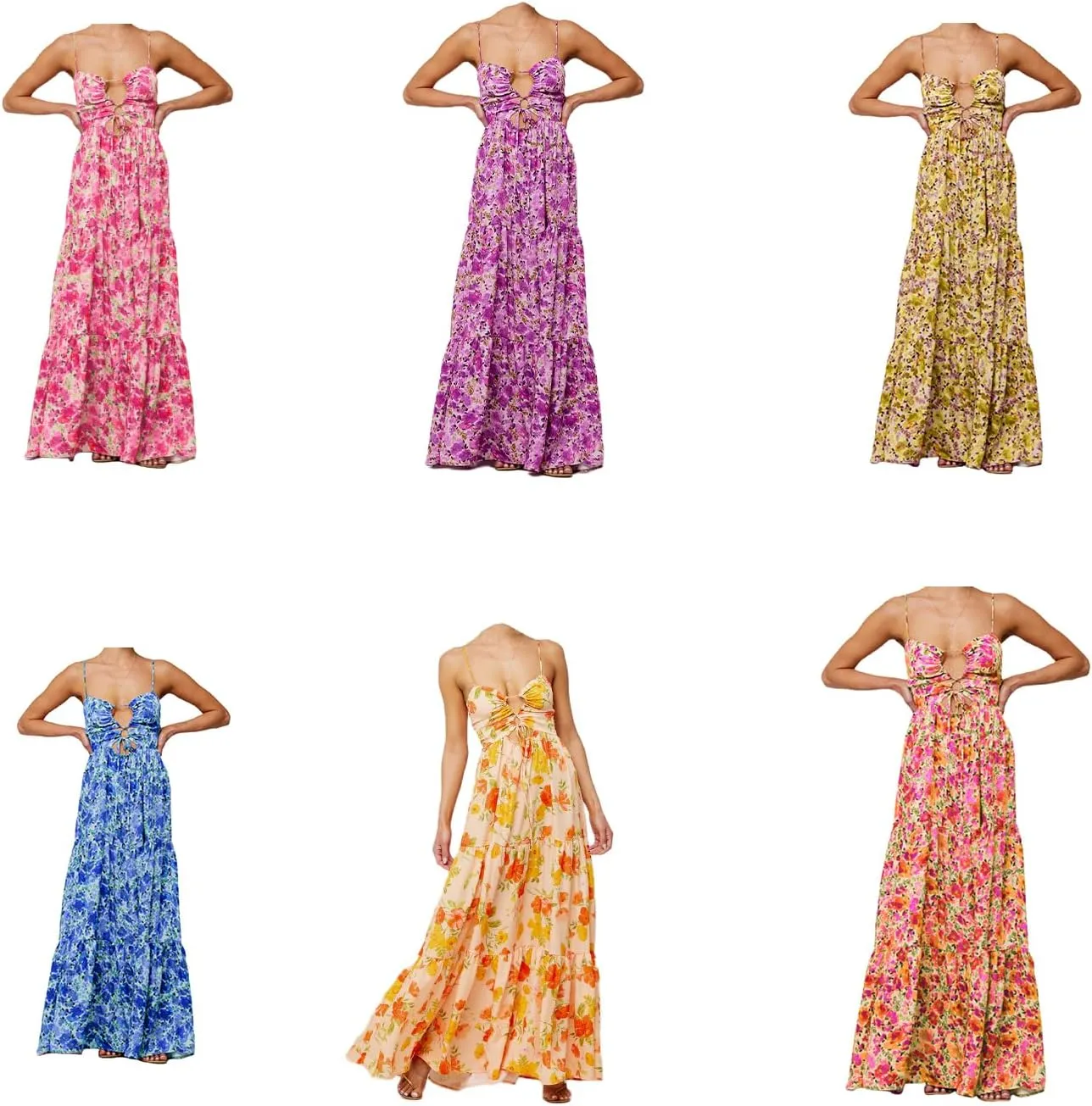 Womens Summer Spaghetti Strap Long Dress Boho Low Cut Floral Dress Backless Flowy Midi Dress, Summer Beach Sundress
