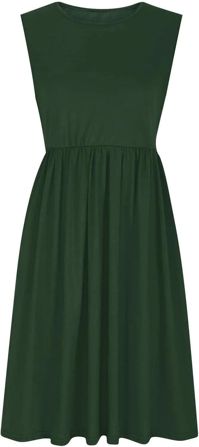 Women's Summer Tank Midi Dress with Pockets, Sleeveless A-Line Sun Dresses Casual T-Shirt Dress Flowy Beach Sundress