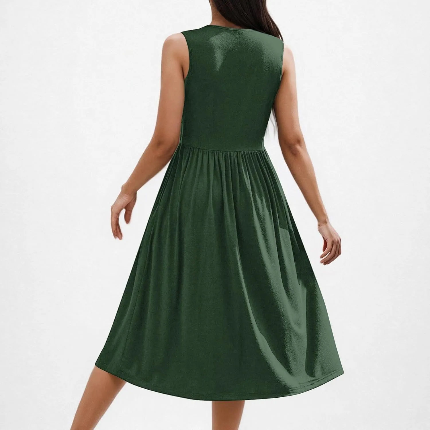 Women's Summer Tank Midi Dress with Pockets, Sleeveless A-Line Sun Dresses Casual T-Shirt Dress Flowy Beach Sundress