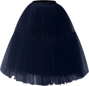 Women's Tulle Skirts Midi Elastic High Waisted Petticoat Pleated Mesh A-Line Party Long Tutu Skirt Under Dress