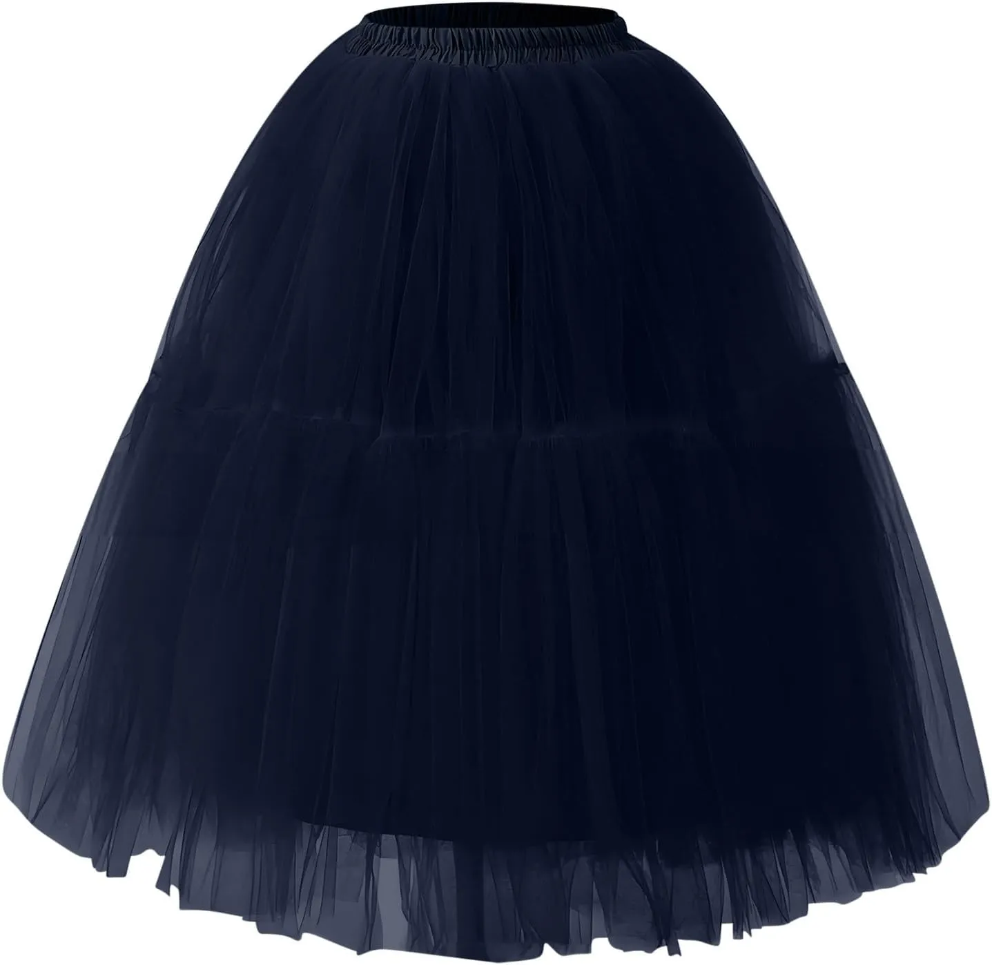 Women's Tulle Skirts Midi Elastic High Waisted Petticoat Pleated Mesh A-Line Party Long Tutu Skirt Under Dress