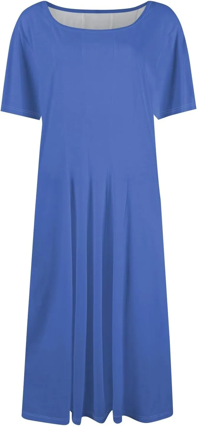 Women's Vacation Dresses 2025 Casual Loose Trendy Short Sleeve Round Neck Solid Color Gradient Midi Plus Size, S-3XL