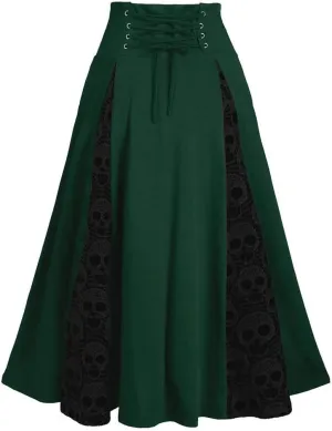 Women's Vintage Gothic Victorian Skirt Lace Patchwork High Waist Midi Skirt Goth Pleated Skirt Steampunk Skirt