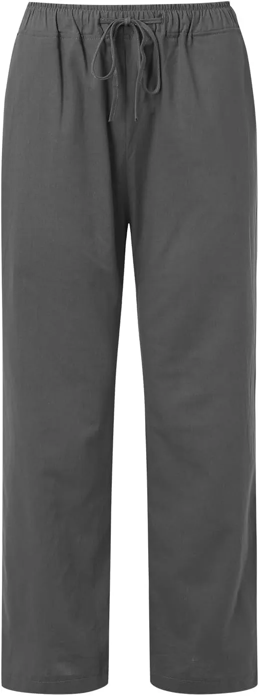 Women's Wide Leg Cotton Linen Pants Dressy Casual High Waist Palazzo Pant Lounge Button Up Trouser with Pocket