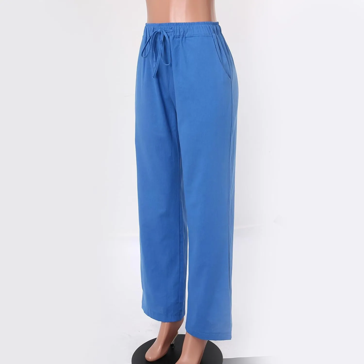 Women's Wide Leg Cotton Linen Pants Dressy Casual High Waist Palazzo Pant Lounge Button Up Trouser with Pocket
