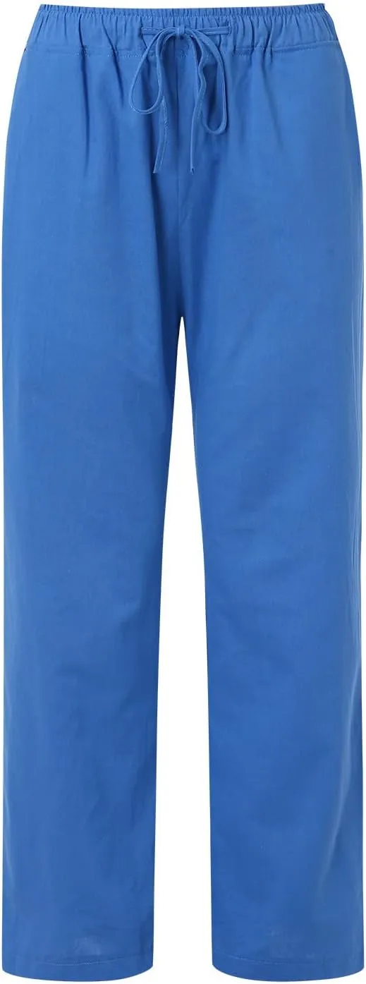 Women's Wide Leg Cotton Linen Pants Dressy Casual High Waist Palazzo Pant Lounge Button Up Trouser with Pocket