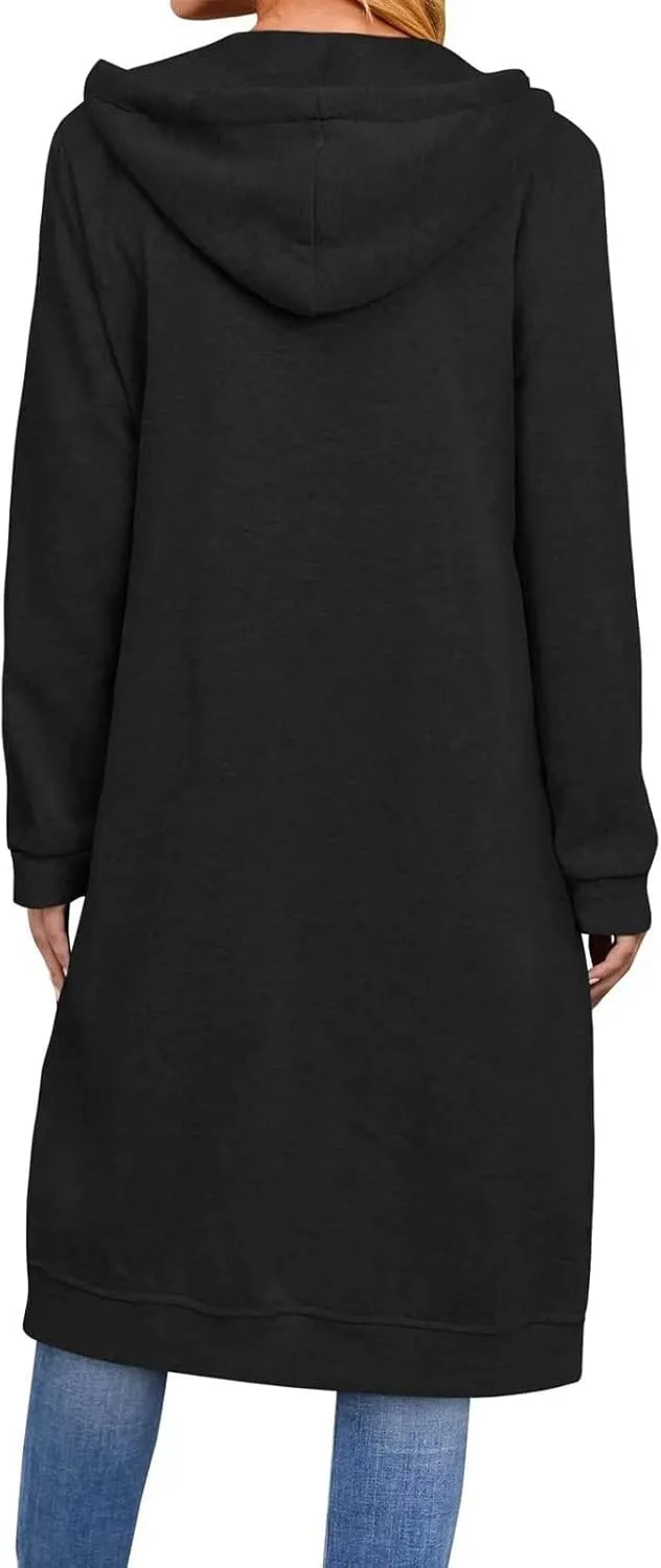 Womens Zip Up Hoodies Knee Length Tunic Sweatshirts Oversized Fleece Long Sleeve Jackets Workout Tops with Pockets