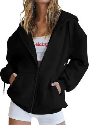 Womens Zip Up Hoodies Long Sleeve Sweatshirts Fall Active Solid Outfits Oversized Sweaters Casual Fashion Jackets
