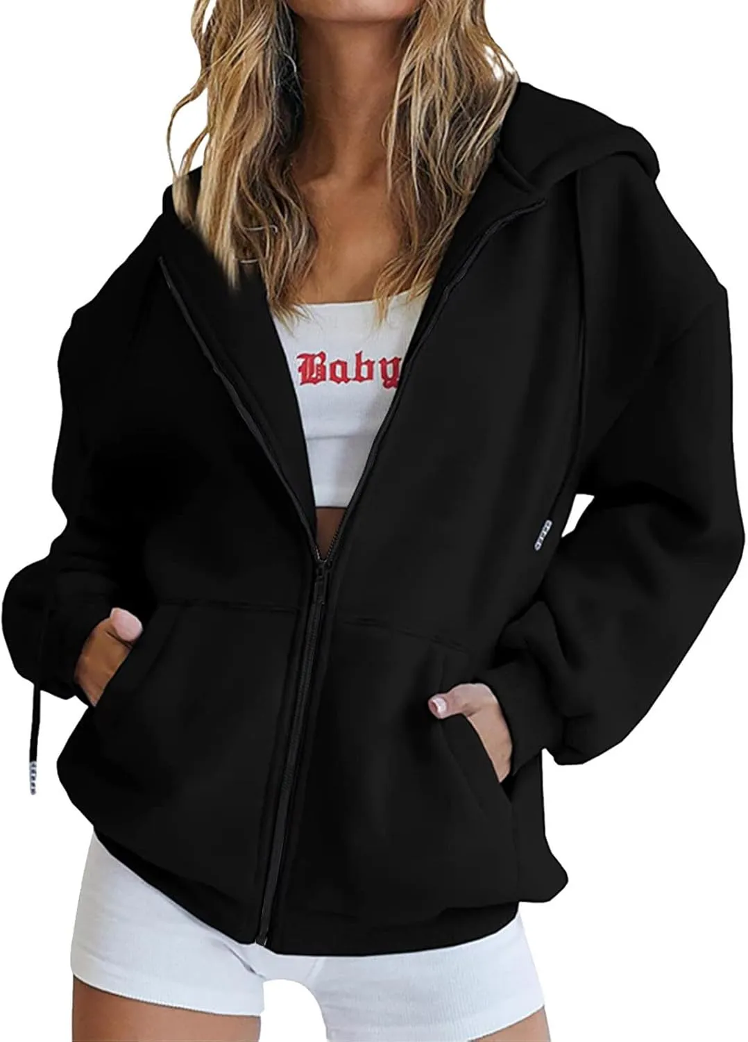 Womens Zip Up Hoodies Long Sleeve Sweatshirts Fall Active Solid Outfits Oversized Sweaters Casual Fashion Jackets