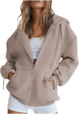 Womens Zip Up Y2k Hoodies Fall Fashion Oversized Long Sleeve Hooded Sweatshirt Casual Lightweight Jackets