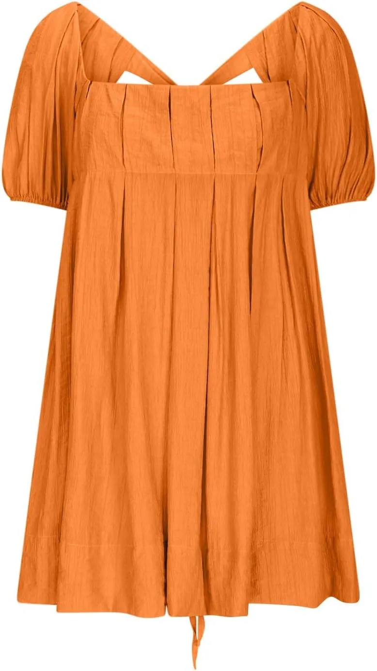 Xiaojmake Babydoll Dress for Women 2025 Cute Puff Short Sleeve Square Neck Short Dress High Waist A Line Bubble Mini Dresses