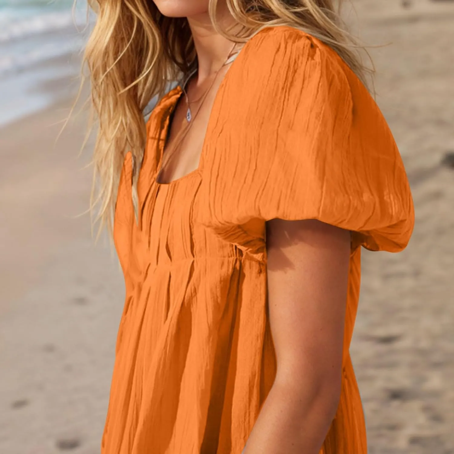 Xiaojmake Babydoll Dress for Women 2025 Cute Puff Short Sleeve Square Neck Short Dress High Waist A Line Bubble Mini Dresses