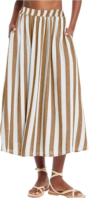 Xiaojmake Womens Wide Leg Palazzo Pants Linen Drawstring Cropped Trousers Y2K A Line Flowy Pants Striped High-Waist Culottes