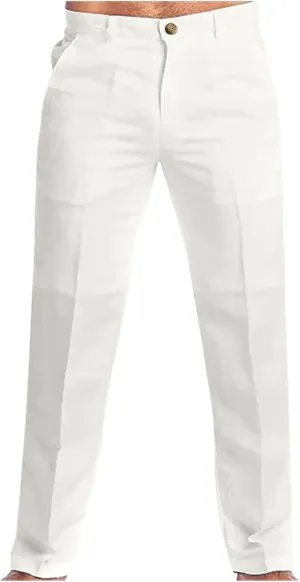 XUETON Men's Slim Fit Dress Pants Casual Business Office Work Pants Comfort Flat-Front Stretch Chino Golf Trousers Straight Leg Cotton Linen Workout Track Pants Slacks Fall Trousers for Men White