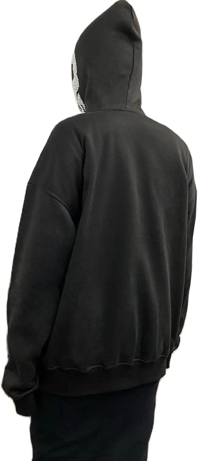 Y2K Hoodie Full Zip Up Hoodie Over Face Women Men Skeleton Skull Print Hooded Aesthetic Sweatshirts