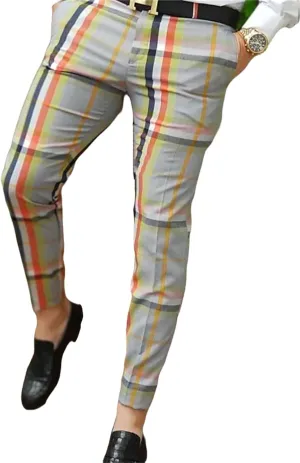 YIBIMOTTO Men's Slim Fit Pants Straight Dress Pants Business Suit Plaid Slacks Pants Skinny Twill Checkered Casual Chino Long Trousers with Pockets,Stripe,XXL