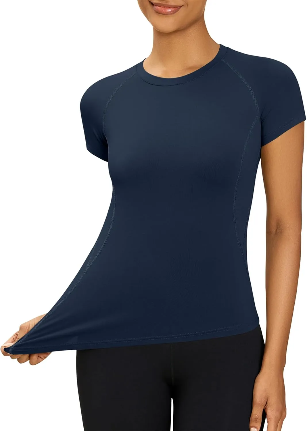 Yoga Workout Tops Women 2025 Casual Quick Dry Activewear Running Tennis Gym Shirts Raglan Short Sleeve Slim T Shirt(Navy,Medium)