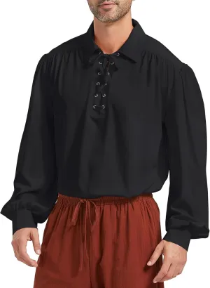 Zando Mens Pirate Shirt Renaissance Faire Costume Men Medieval Vampire Victorian Steampunk Viking Halloween Cosplay Top