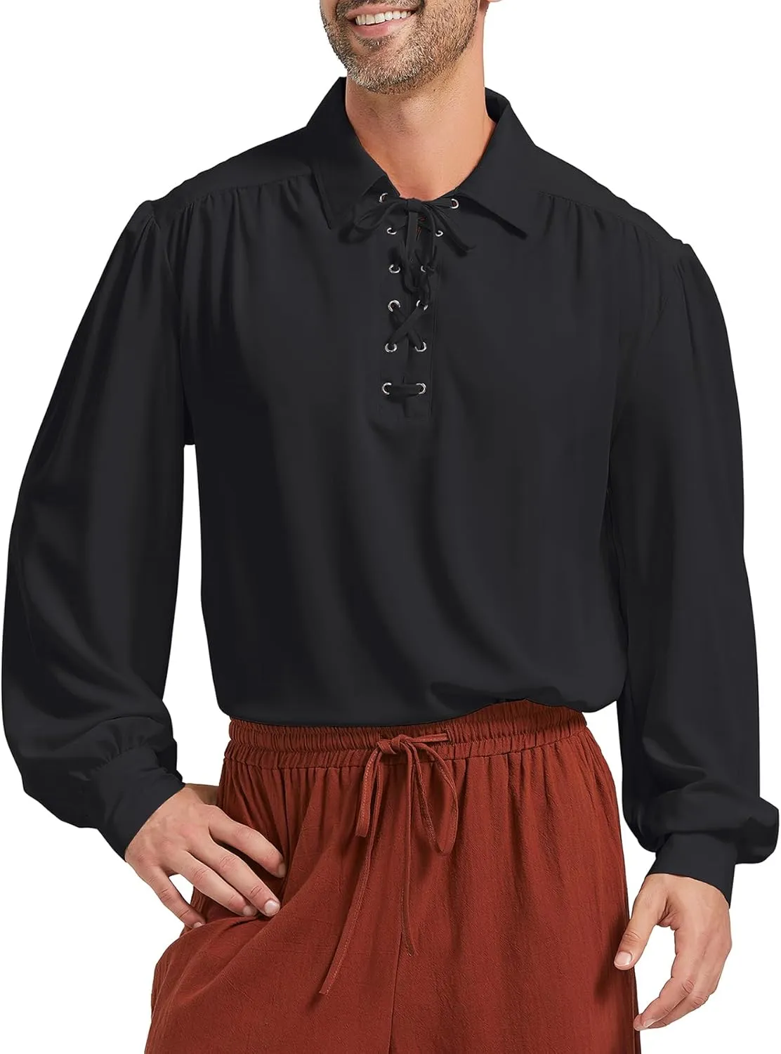 Zando Mens Pirate Shirt Renaissance Faire Costume Men Medieval Vampire Victorian Steampunk Viking Halloween Cosplay Top