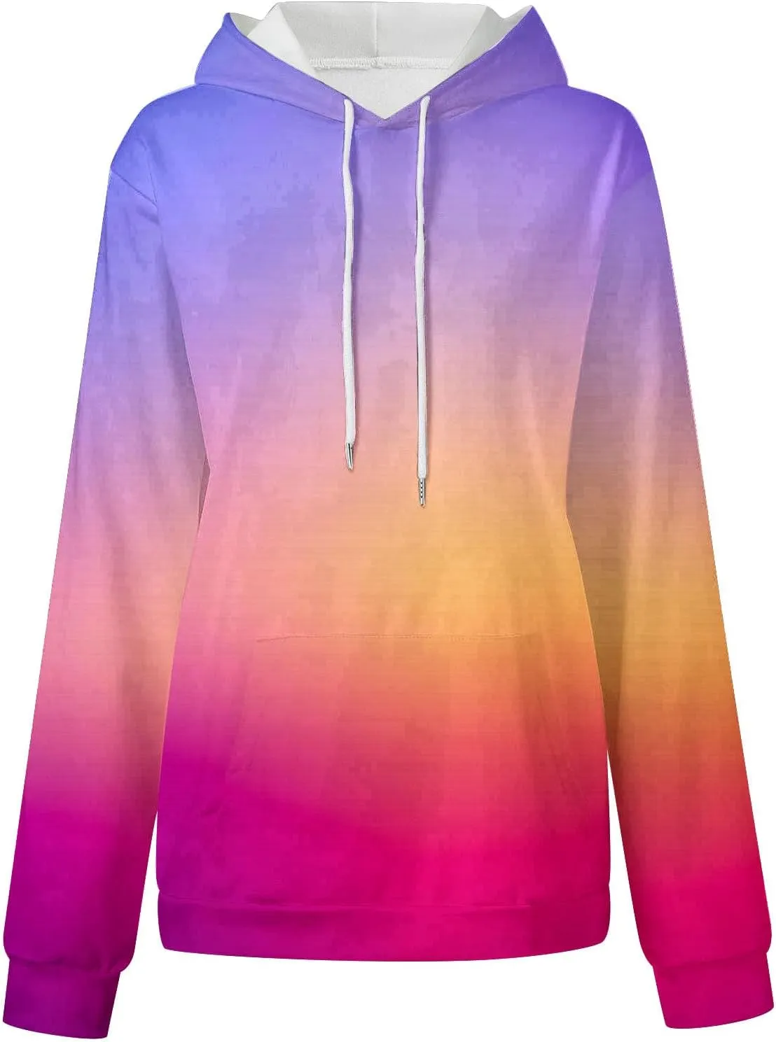 ZDRZK Hoodies For Women Gradient Print Casual Crewneck Long Sleeve Sweatshirts Hooded Loose Fit Oversized Pullover