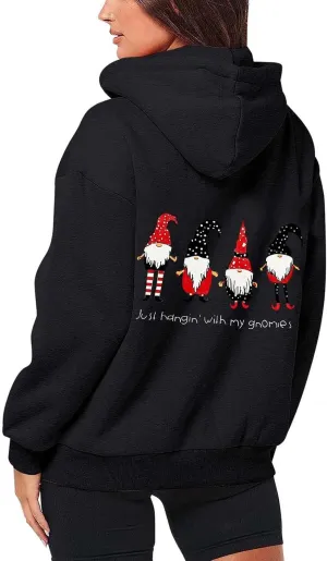 Zip Up Hoodie Women Oversized Christmas Santa Long Sleeve Crewneck Jacket Drawstring Hoodies with Pockets