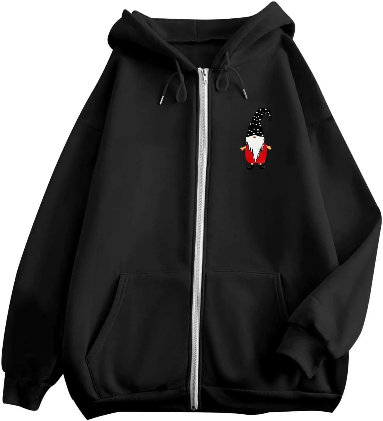 Zip Up Hoodie Women Oversized Christmas Santa Long Sleeve Crewneck Jacket Drawstring Hoodies with Pockets