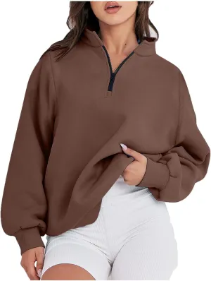 Zip Up Hoodies For Women Oversized Long Sleeve Crop Sweatshirt Quarter Zip Pullover Tops Fall Fashion Clothes 2023