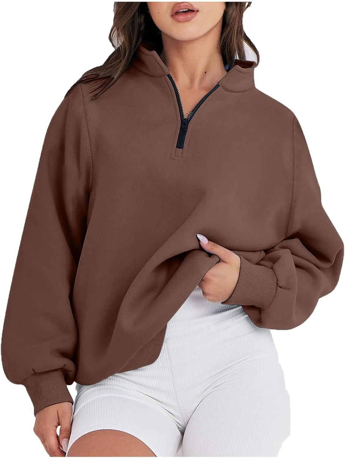 Zip Up Hoodies For Women Oversized Long Sleeve Crop Sweatshirt Quarter Zip Pullover Tops Fall Fashion Clothes 2023