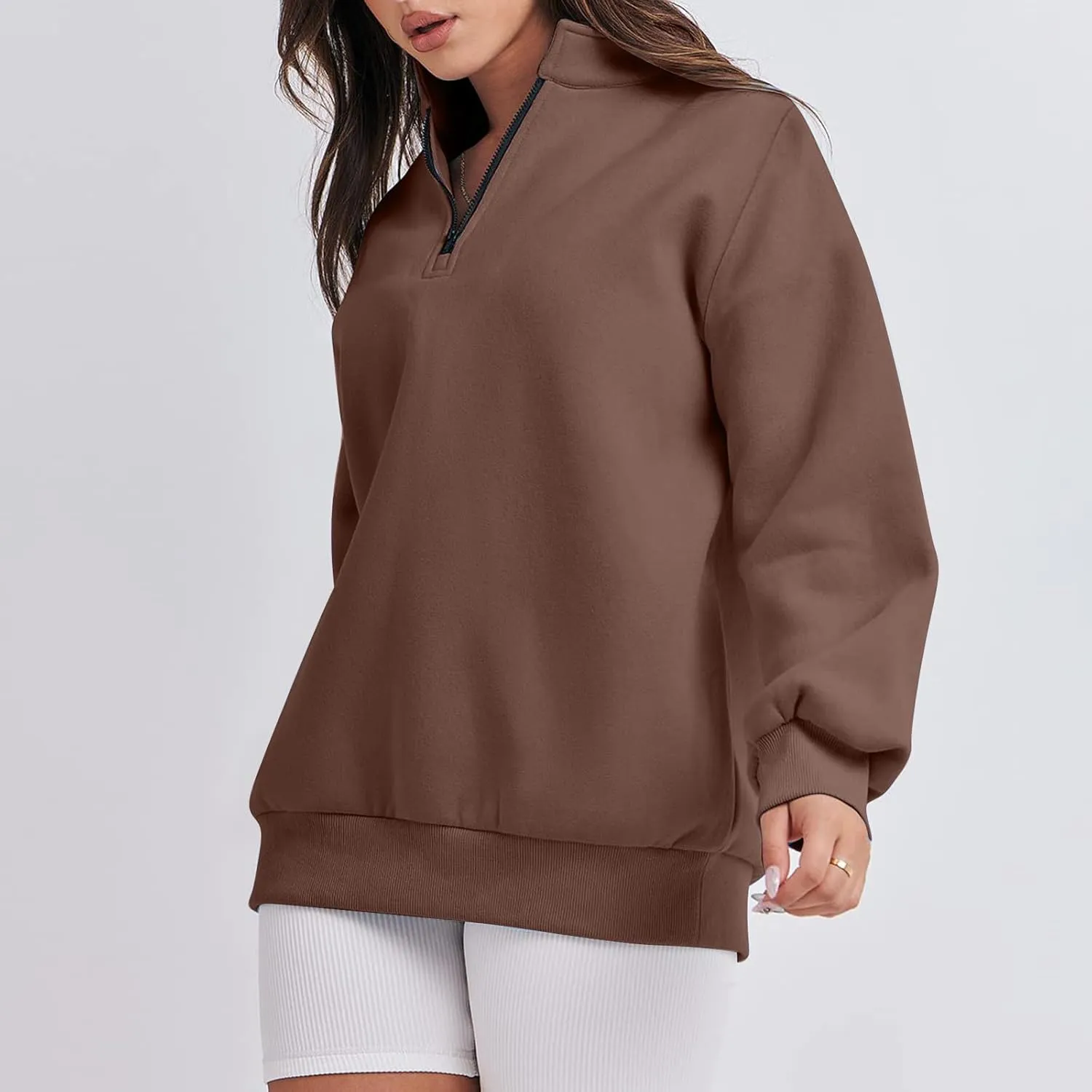 Zip Up Hoodies For Women Oversized Long Sleeve Crop Sweatshirt Quarter Zip Pullover Tops Fall Fashion Clothes 2023