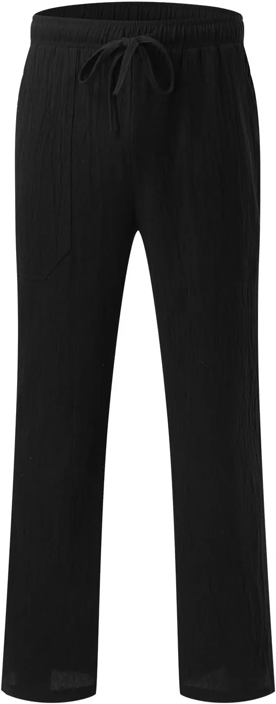 ZYXTIM Cotton Linen Casual Pants for Men Lightweight Cool Dry Summer Beach Trousers Elastic Waist Sport Cycling Yoga Pants