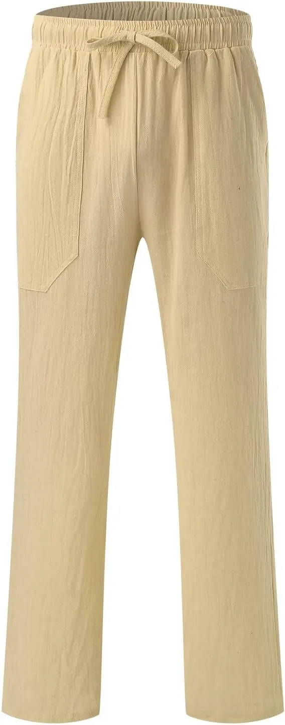 ZYXTIM Cotton Linen Casual Pants for Men Lightweight Cool Dry Summer Beach Trousers Elastic Waist Sport Cycling Yoga Pants