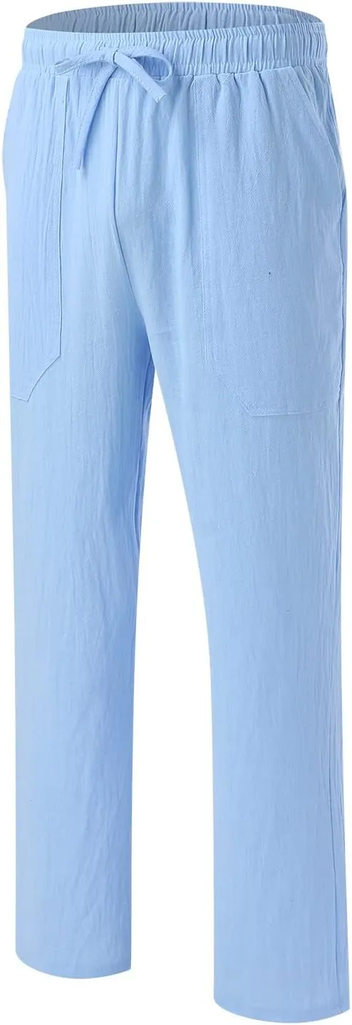 ZYXTIM Cotton Linen Casual Pants for Men Lightweight Cool Dry Summer Beach Trousers Elastic Waist Sport Cycling Yoga Pants