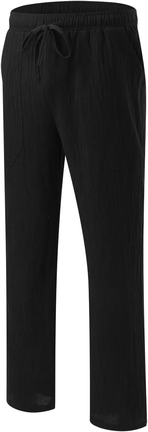 ZYXTIM Cotton Linen Casual Pants for Men Lightweight Cool Dry Summer Beach Trousers Elastic Waist Sport Cycling Yoga Pants