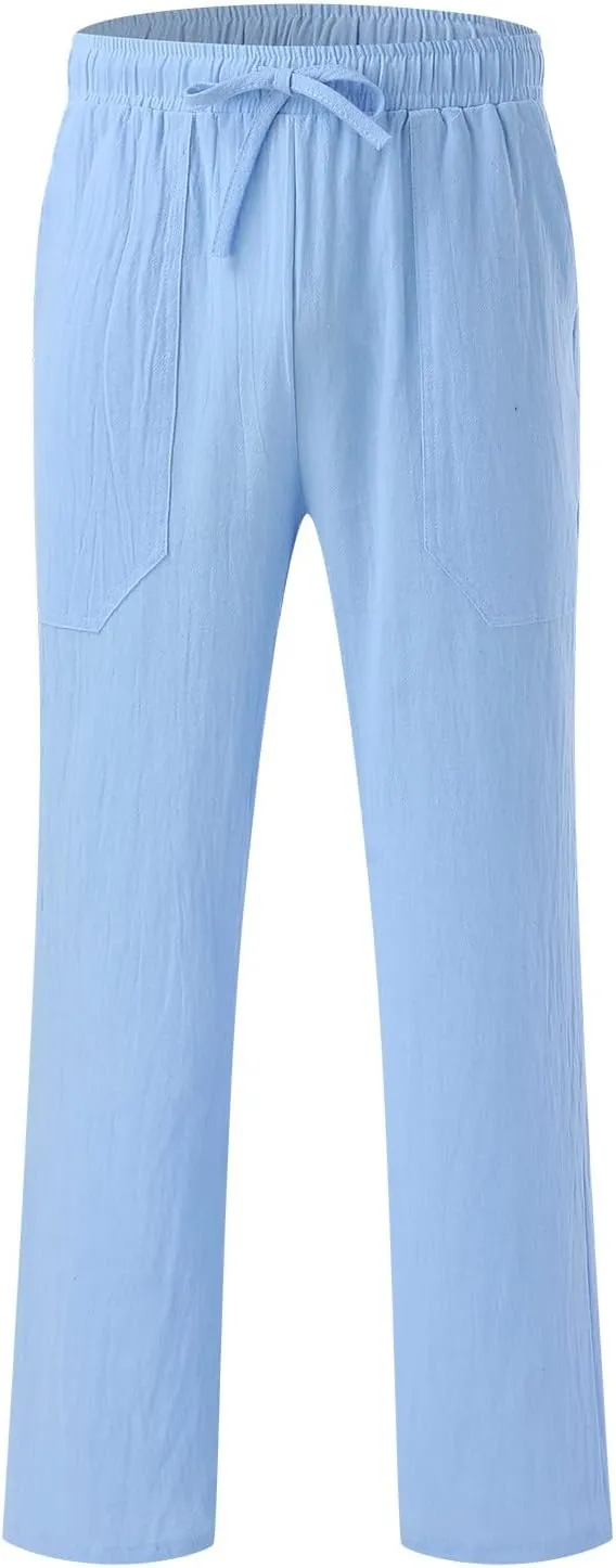 ZYXTIM Cotton Linen Casual Pants for Men Lightweight Cool Dry Summer Beach Trousers Elastic Waist Sport Cycling Yoga Pants