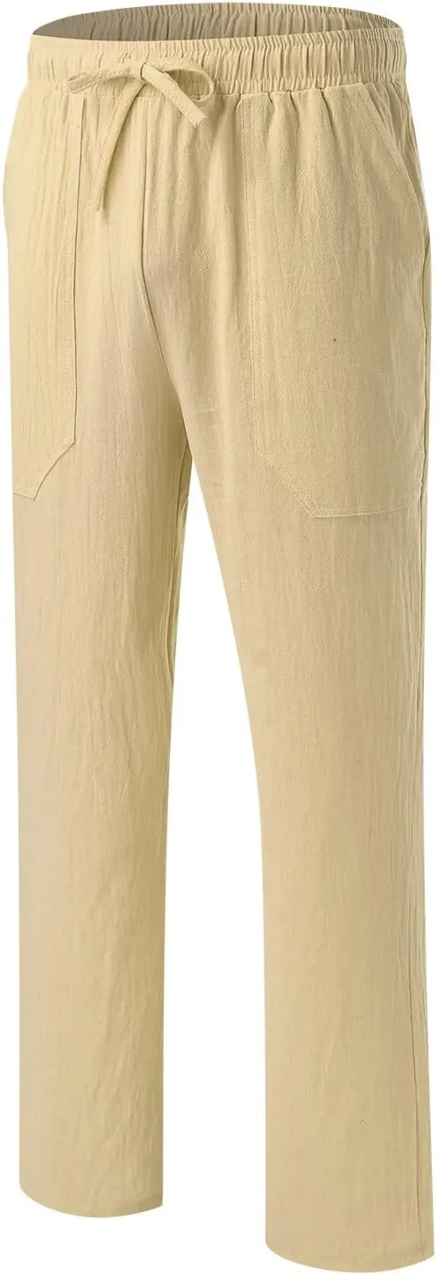 ZYXTIM Cotton Linen Casual Pants for Men Lightweight Cool Dry Summer Beach Trousers Elastic Waist Sport Cycling Yoga Pants
