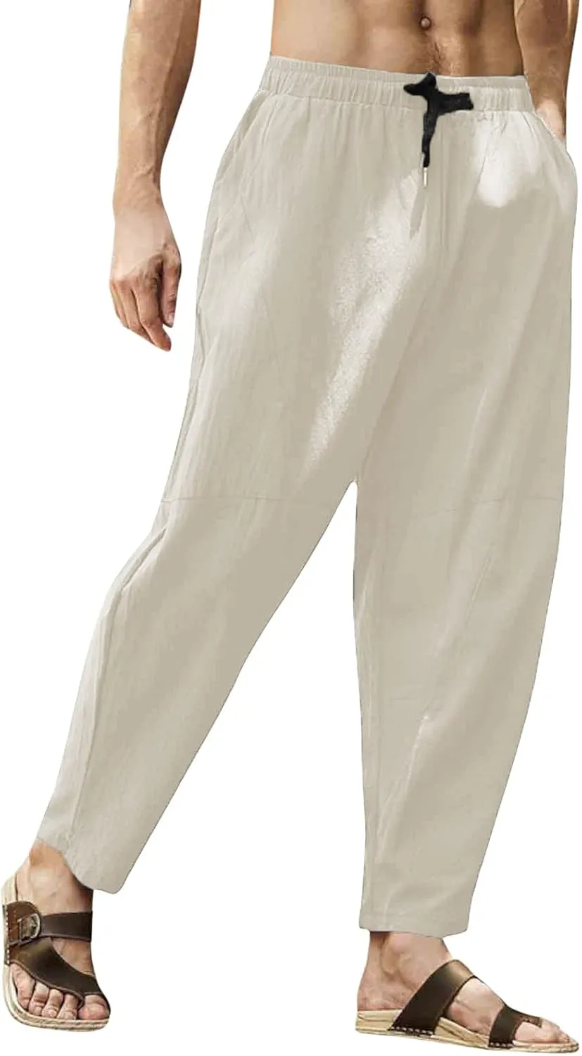 ZYXTIM Men's Casual Harem Pants Plus Size Elastic Waist Tapered Leg Plain Loose Summer Beach Trousers Low Rise Hippie Bottoms