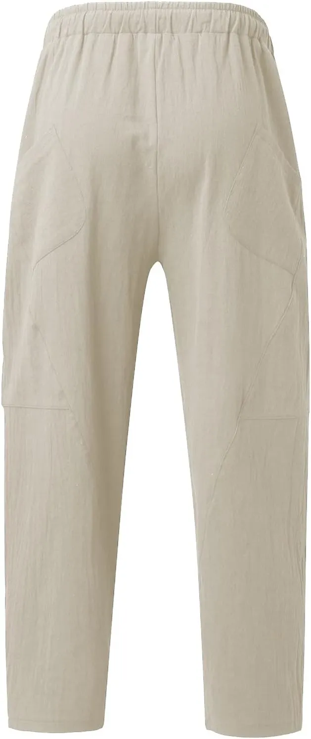ZYXTIM Men's Casual Harem Pants Plus Size Elastic Waist Tapered Leg Plain Loose Summer Beach Trousers Low Rise Hippie Bottoms