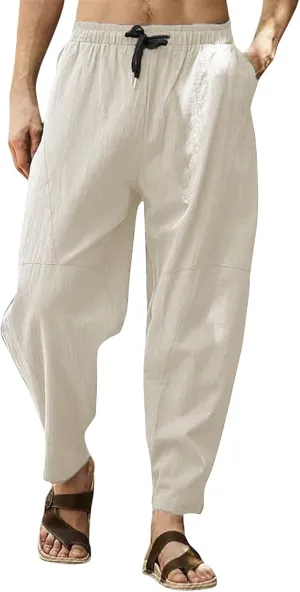 ZYXTIM Men's Casual Harem Pants Plus Size Elastic Waist Tapered Leg Plain Loose Summer Beach Trousers Low Rise Hippie Bottoms