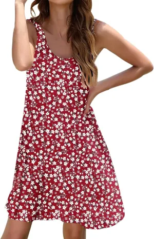 ZYXTIM Women's Summer 2024 Casual Sundress Sleeveless Eyelet Embroidery Mini Dress V Neck Floral Printed Flowy Beach Sundress