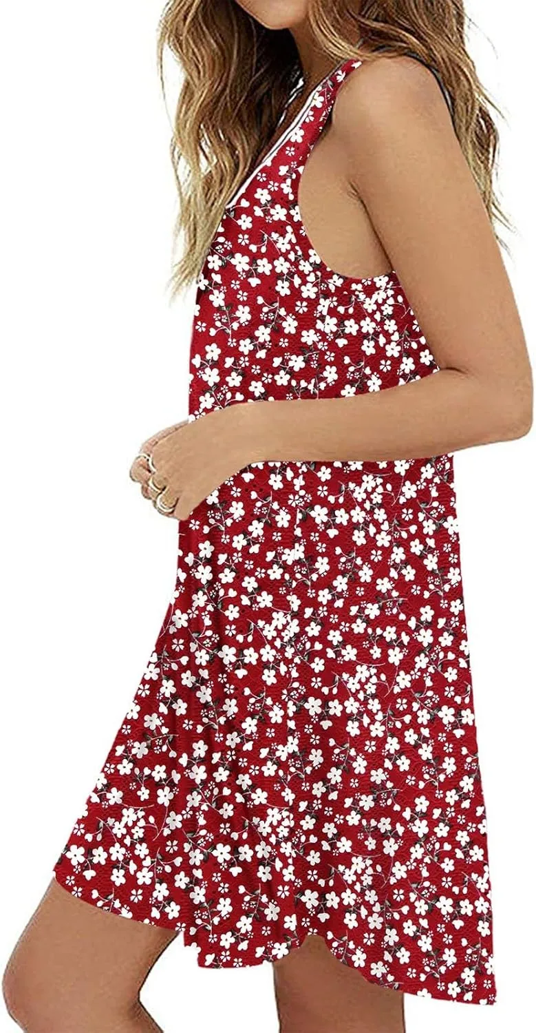 ZYXTIM Women's Summer 2024 Casual Sundress Sleeveless Eyelet Embroidery Mini Dress V Neck Floral Printed Flowy Beach Sundress