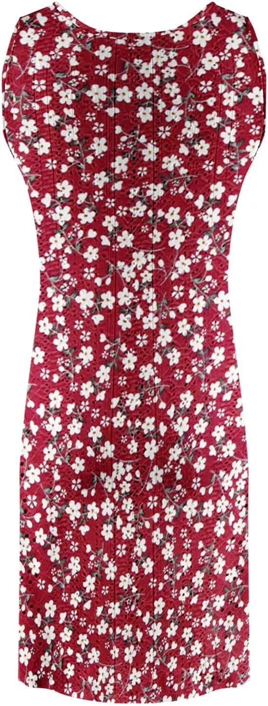ZYXTIM Women's Summer 2024 Casual Sundress Sleeveless Eyelet Embroidery Mini Dress V Neck Floral Printed Flowy Beach Sundress